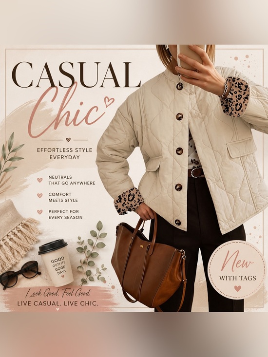 Dokotoo Jackets & Blazers - Dokotoo Apricot Beige Leopard Lined Quilted Jacket Large